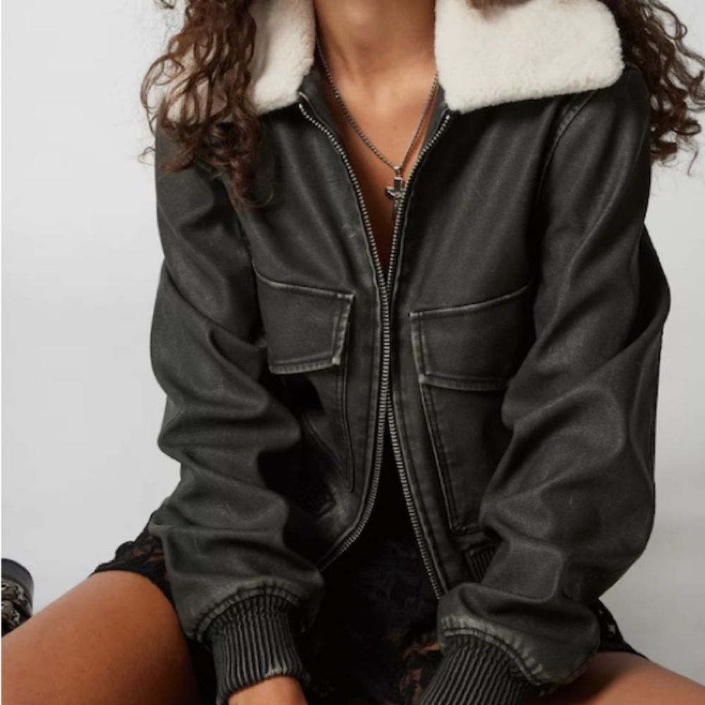 Blank NYC Black Bomber Jacket with Cream Collar